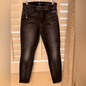 7 For All Mankind High Waist Ankle Skinny Washed Black Size 29